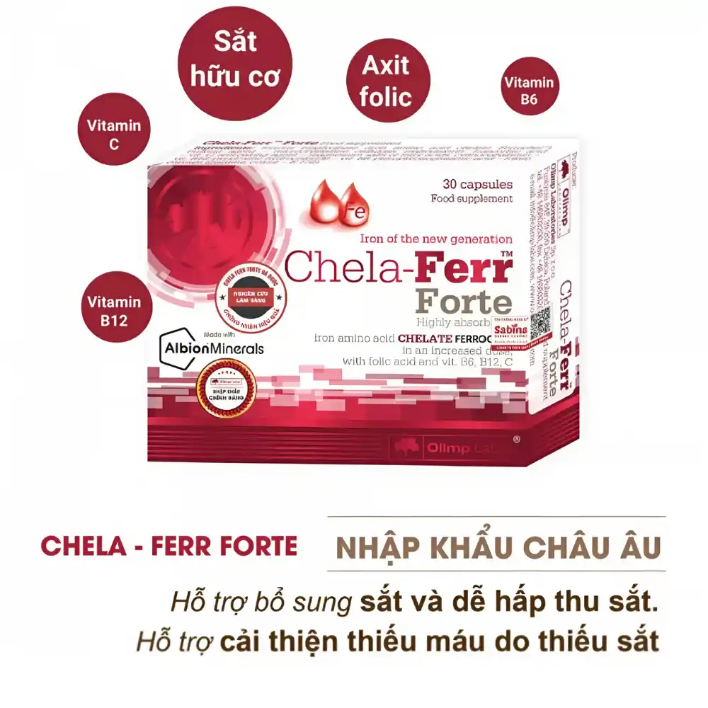 Viên bổ sung sắt hữu cơ Chela-Ferr Forte cho bà bầu 30 viên