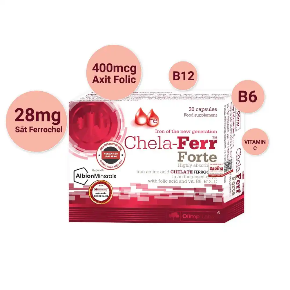 Viên bổ sung sắt hữu cơ Chela-Ferr Forte cho bà bầu 30 viên