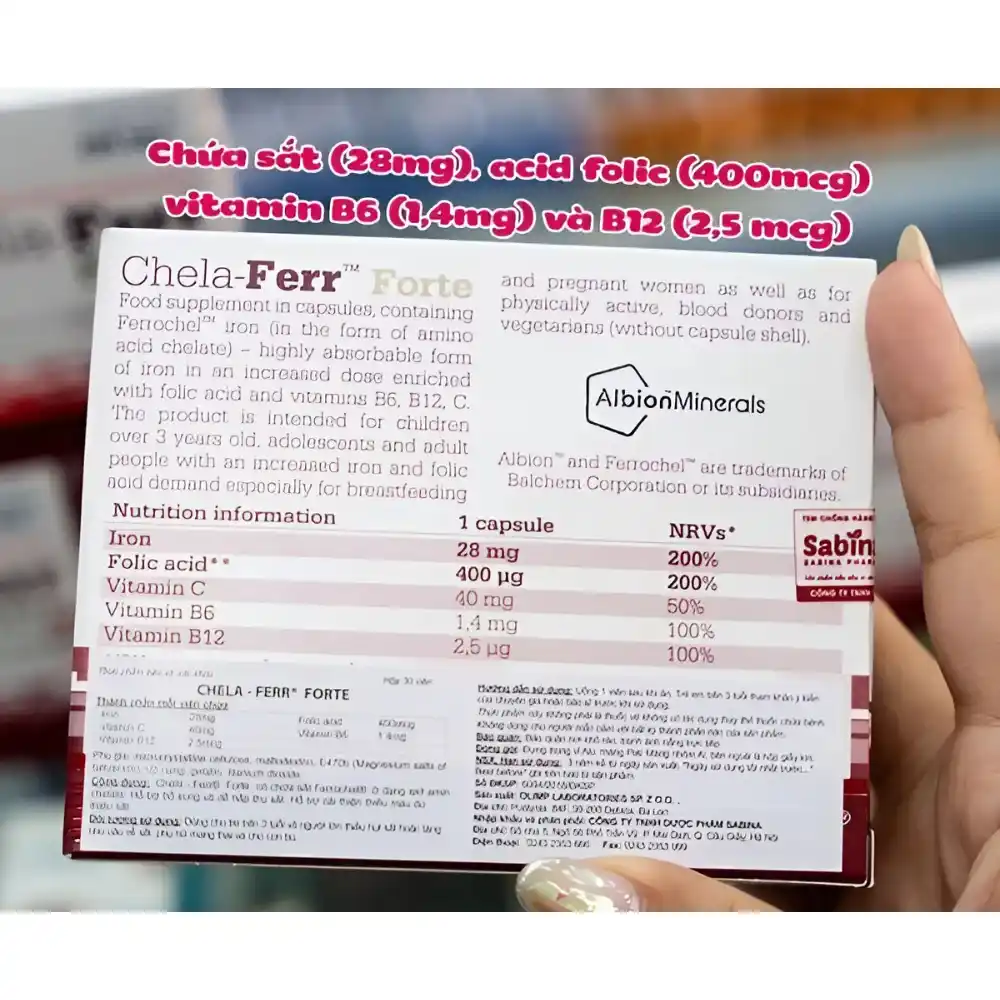 Viên bổ sung sắt hữu cơ Chela-Ferr Forte cho bà bầu 30 viên