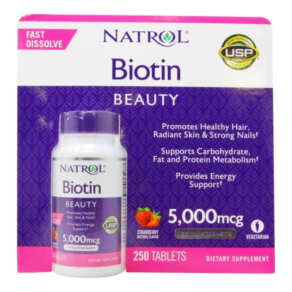 Viên ngậm đẹp da tóc và móng Natrol Biotin Beauty 5000mcg 250 viên