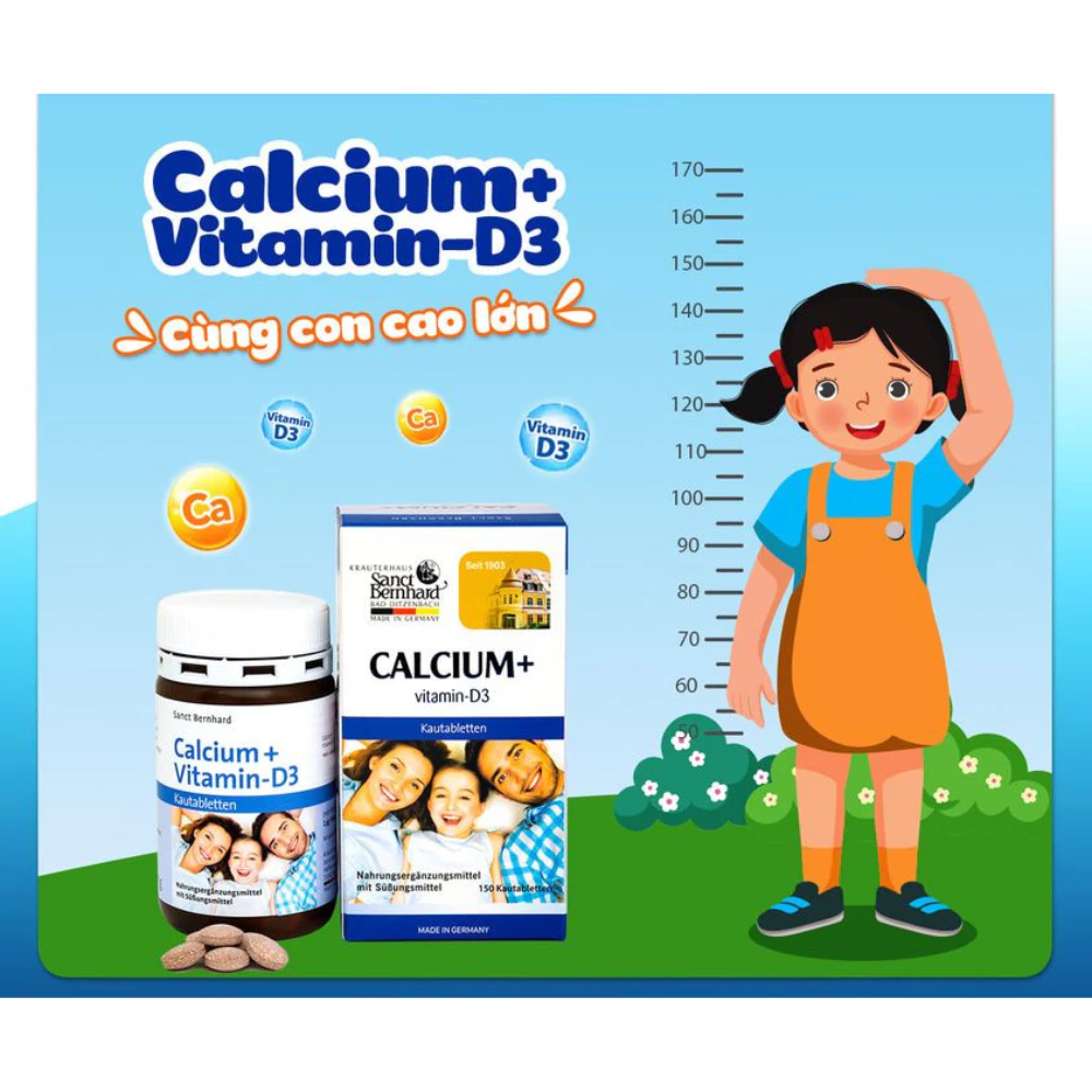 Viên nhai chắc khỏe xương bổ sung canxi và vitamin D3 Sanct Bernhard 90 viên