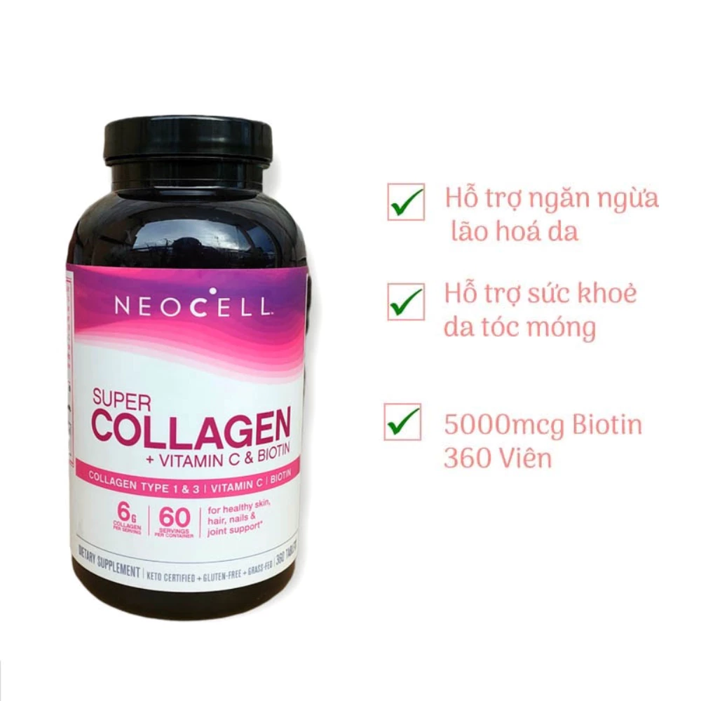 Viên uống Super Collagen + C + Biotin Neocell 6000mg nội địa Mỹ (250 viên)