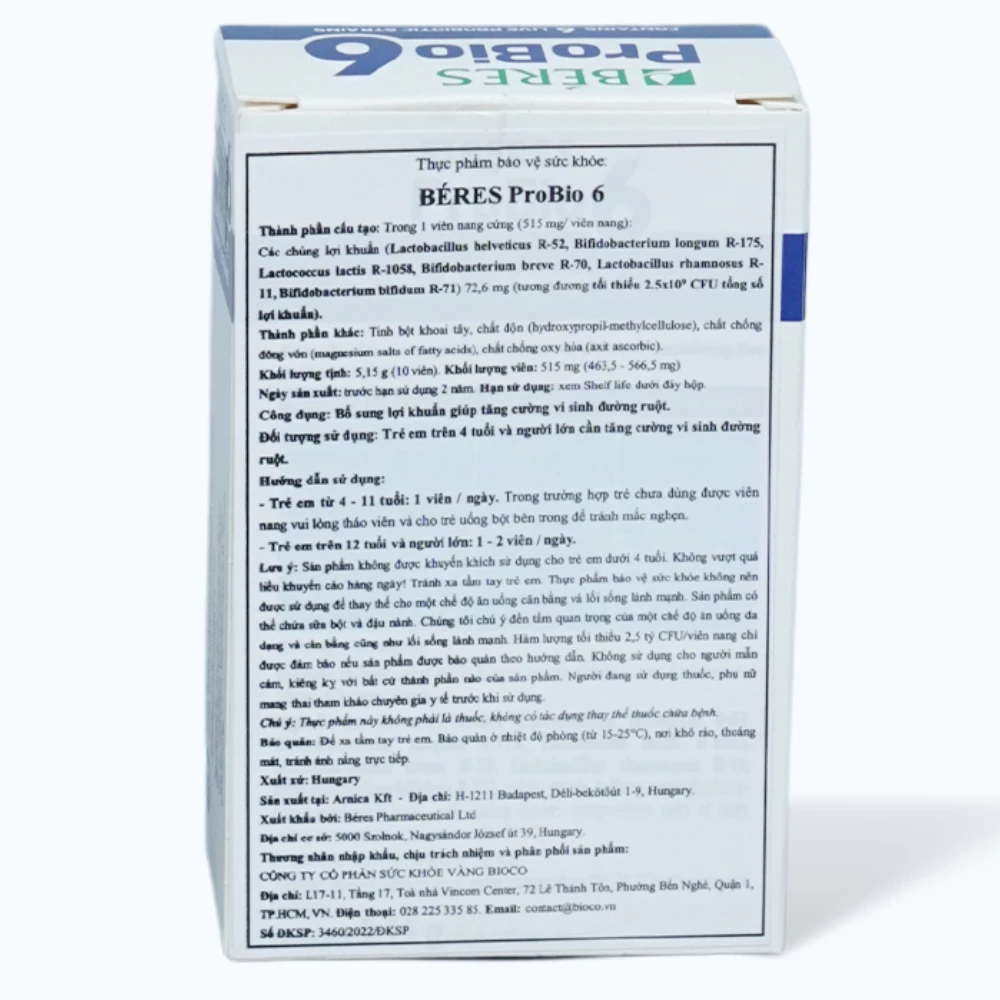 Viên uống Beres Probio6 bổ sung lợi khuẩn, hỗ trợ hệ tiêu hóa (hộp 10 viên/hộp 30 viên)