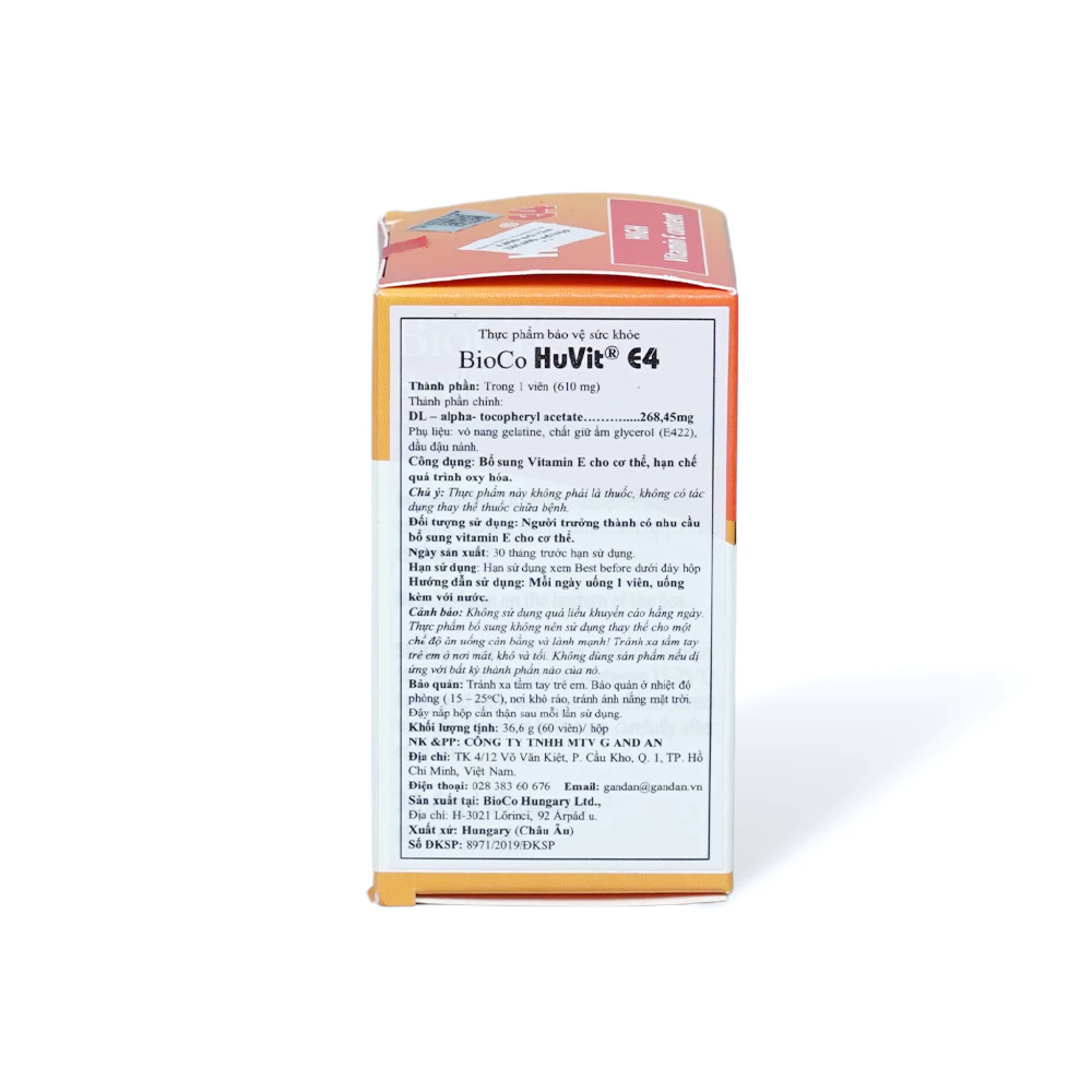 Viên uống Bioco Huvit E4 hỗ trợ bổ sung vitamin E cho cơ thể (hộp 60 viên)