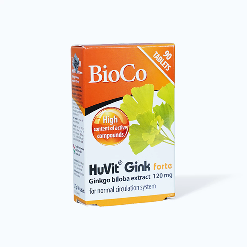 Viên uống BioCo HuVit Gink forte hỗ trợ hoạt huyết, tan máu đông, tăng cường lưu thông máu lên não (hộp 90 viên)