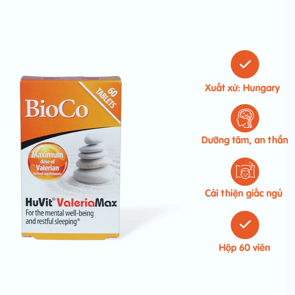 Viên uống Bioco Huvit Valeria Max hỗ trợ giấc ngủ, an thần (hộp 60 viên)