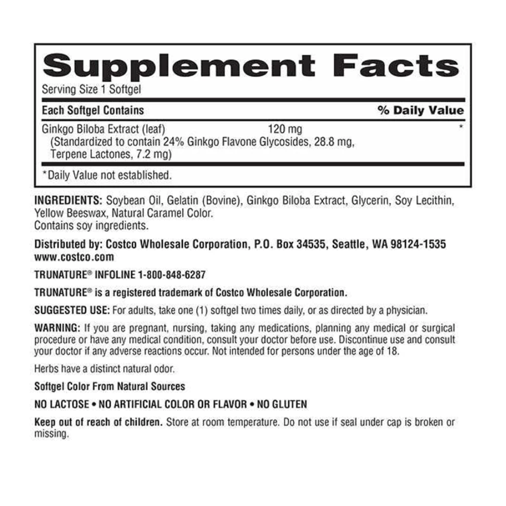 Viên uống bổ não Trunature Ginkgo Biloba 120mg 340 Viên