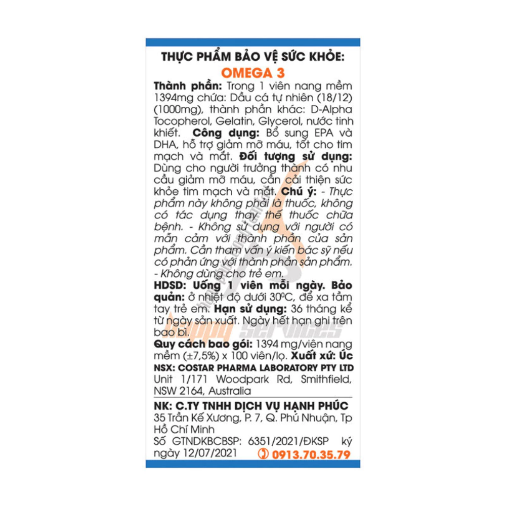 Viên uống Costar dầu cá 1000mg Omega 3  100/365 viên