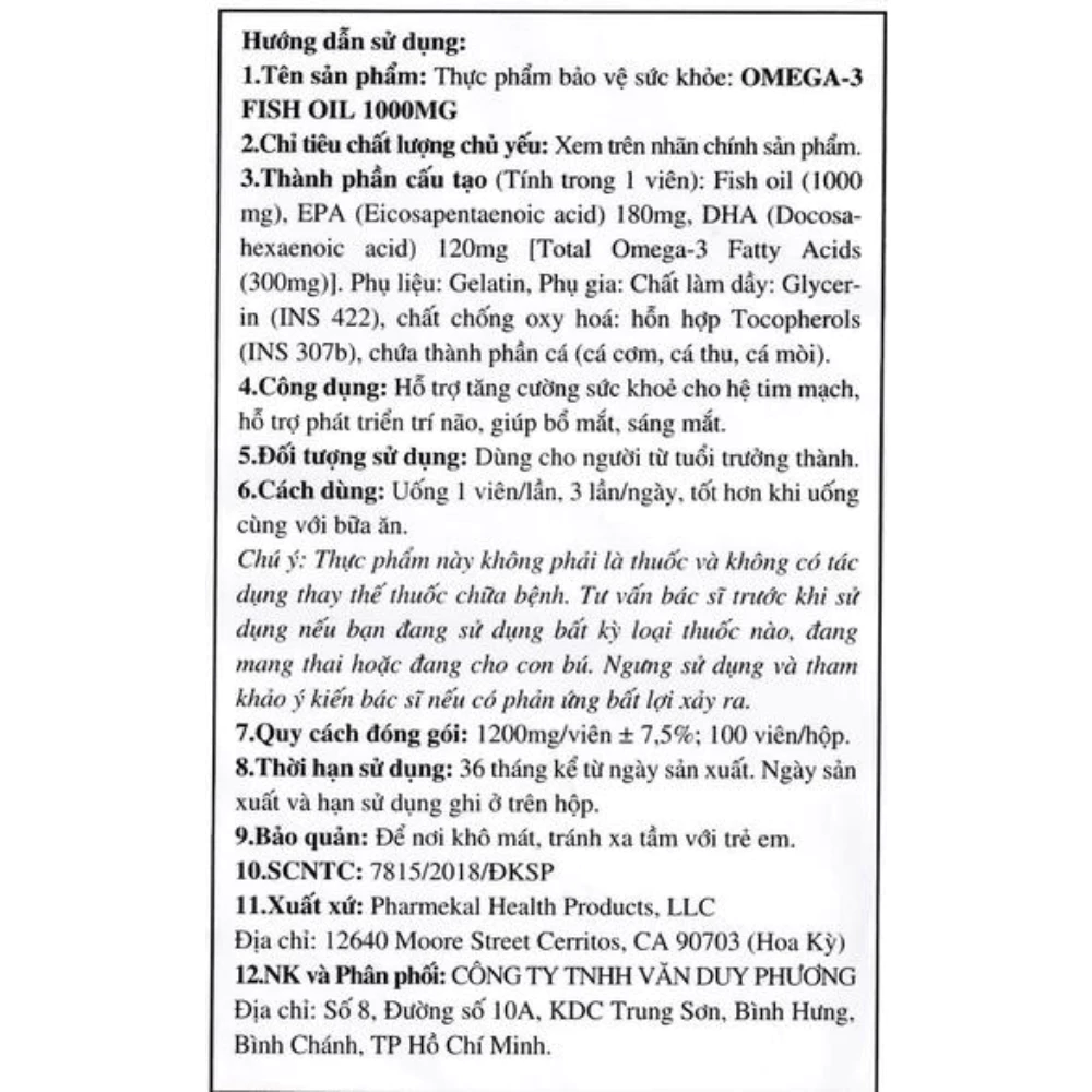 Viên uống dầu cá Pharmekal bổ sung Omega 3 100 viên