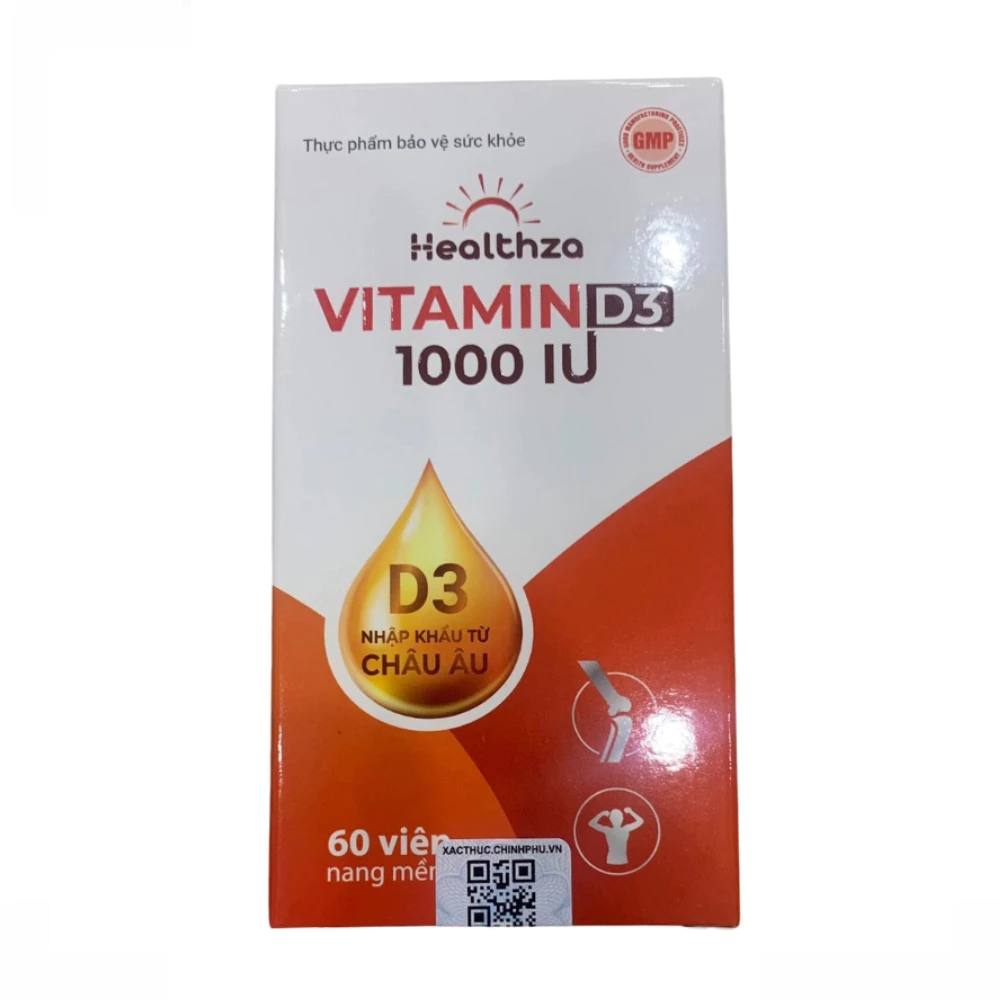 Viên uống Herbland Healthza Vitamin D3 1000IU hỗ trợ hấp thu canxi 60 viên (từ 6 tuổi)
