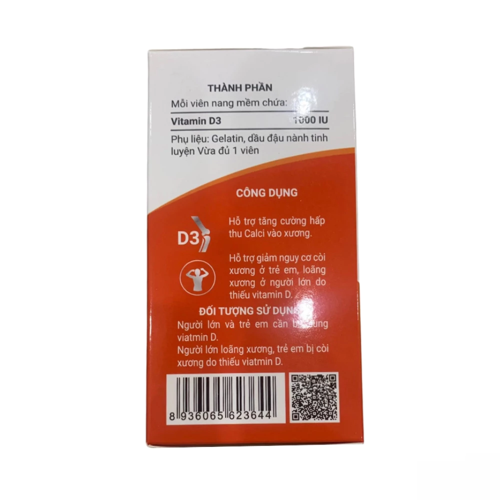 Viên uống Herbland Healthza Vitamin D3 1000IU hỗ trợ hấp thu canxi 60 viên (từ 6 tuổi)