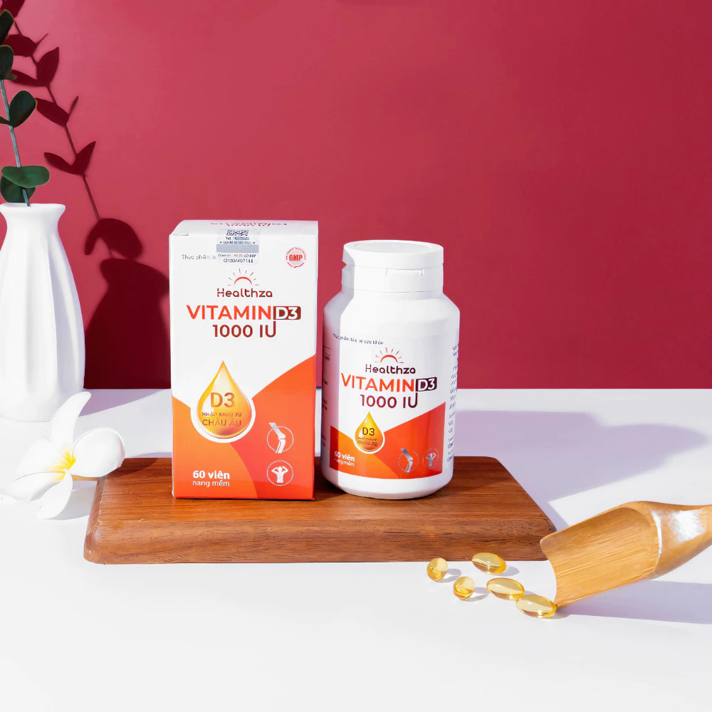 Viên uống Herbland Healthza Vitamin D3 1000IU hỗ trợ hấp thu canxi 60 viên (từ 6 tuổi)