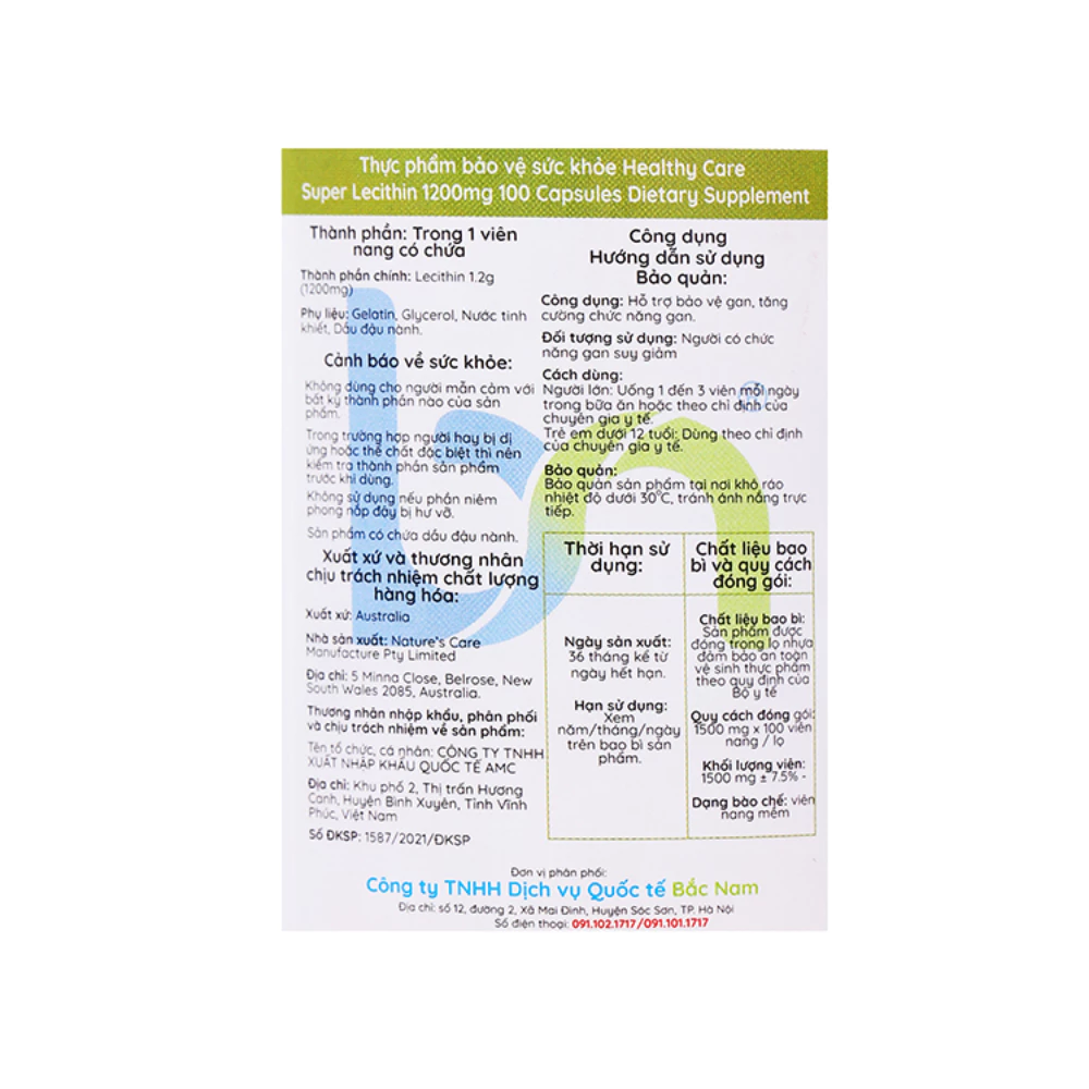 Viên uống mầm đầu nành điều hòa nội tiết Healthy Care Super Lecithin 1200mg (100 viên)