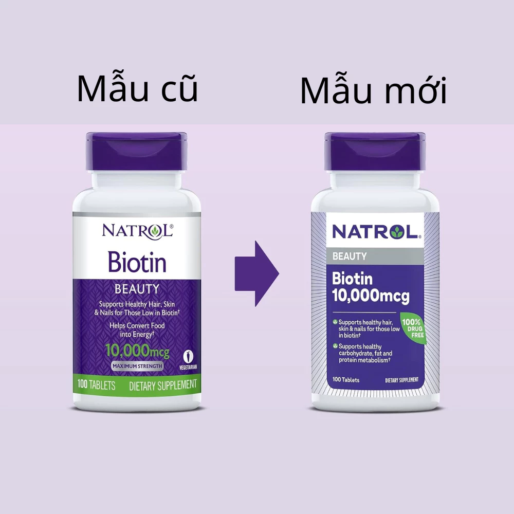 Viên uống mọc tóc Natrol Biotin 10000 mcg (100 viên)