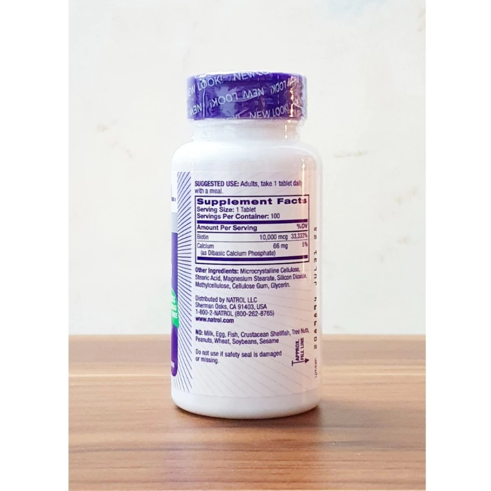 Viên uống mọc tóc Natrol Biotin 10000 mcg (100 viên)