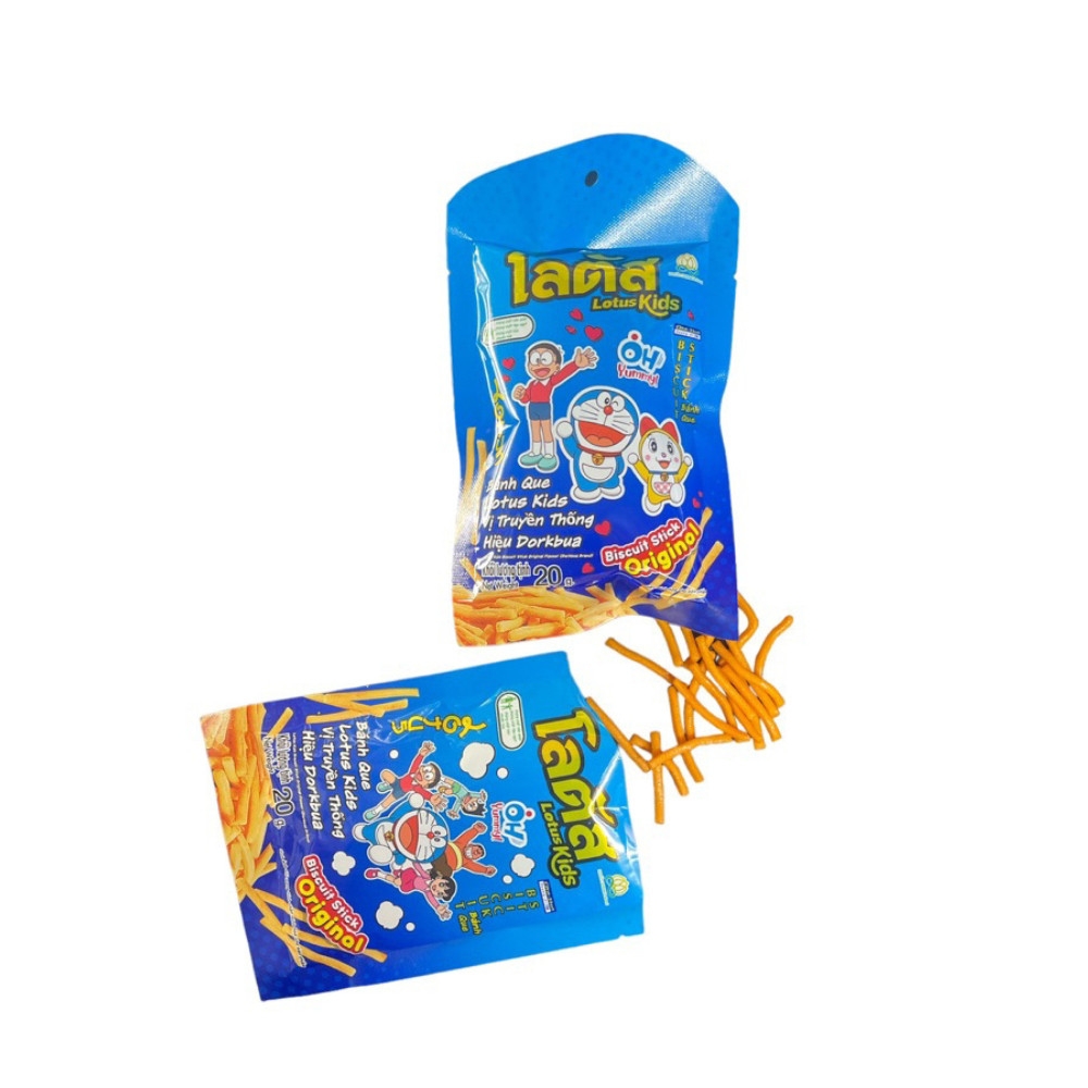 Bánh que Dorkbua vị thịt xông khói/truyền thống/Lotus Kids vị truyền thống gói 20g