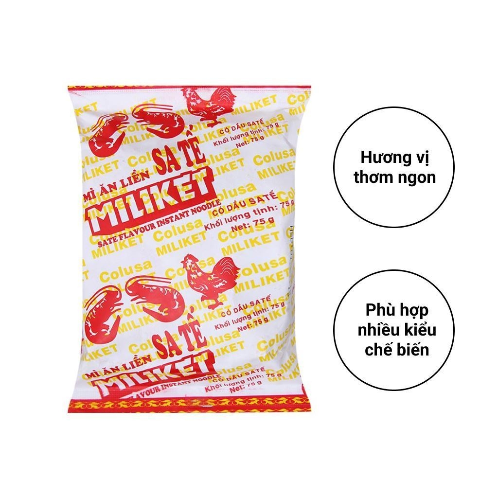 Thùng 30 gói mì Miliket giấy sa tế 65g/75g