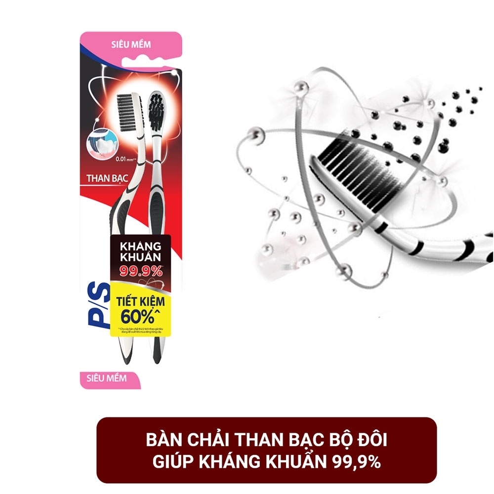 Bộ 2 bàn chải đánh răng P/S than bạc kháng khuẩn