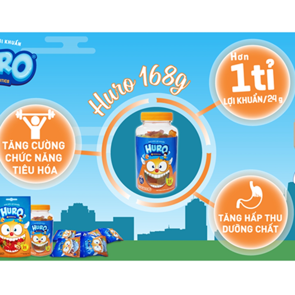 Kẹo dẻo Huro bổ sung lợi khuẩn hương trái cây 24g/105g