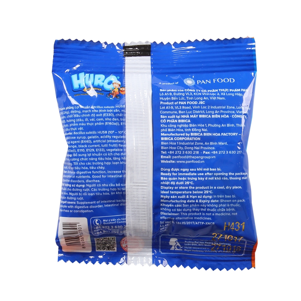 Kẹo dẻo Huro bổ sung lợi khuẩn hương trái cây 24g/105g