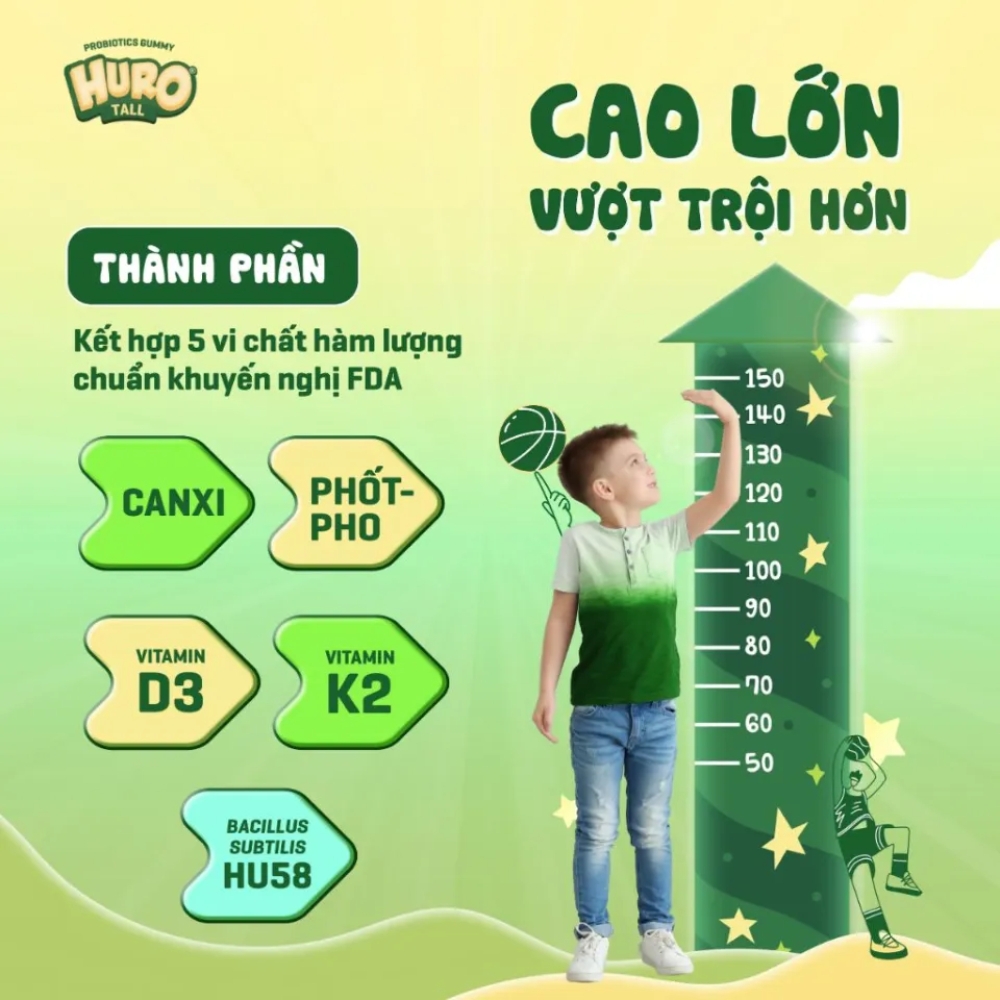 Kẹo dẻo lợi khuẩn Huro tall 168g