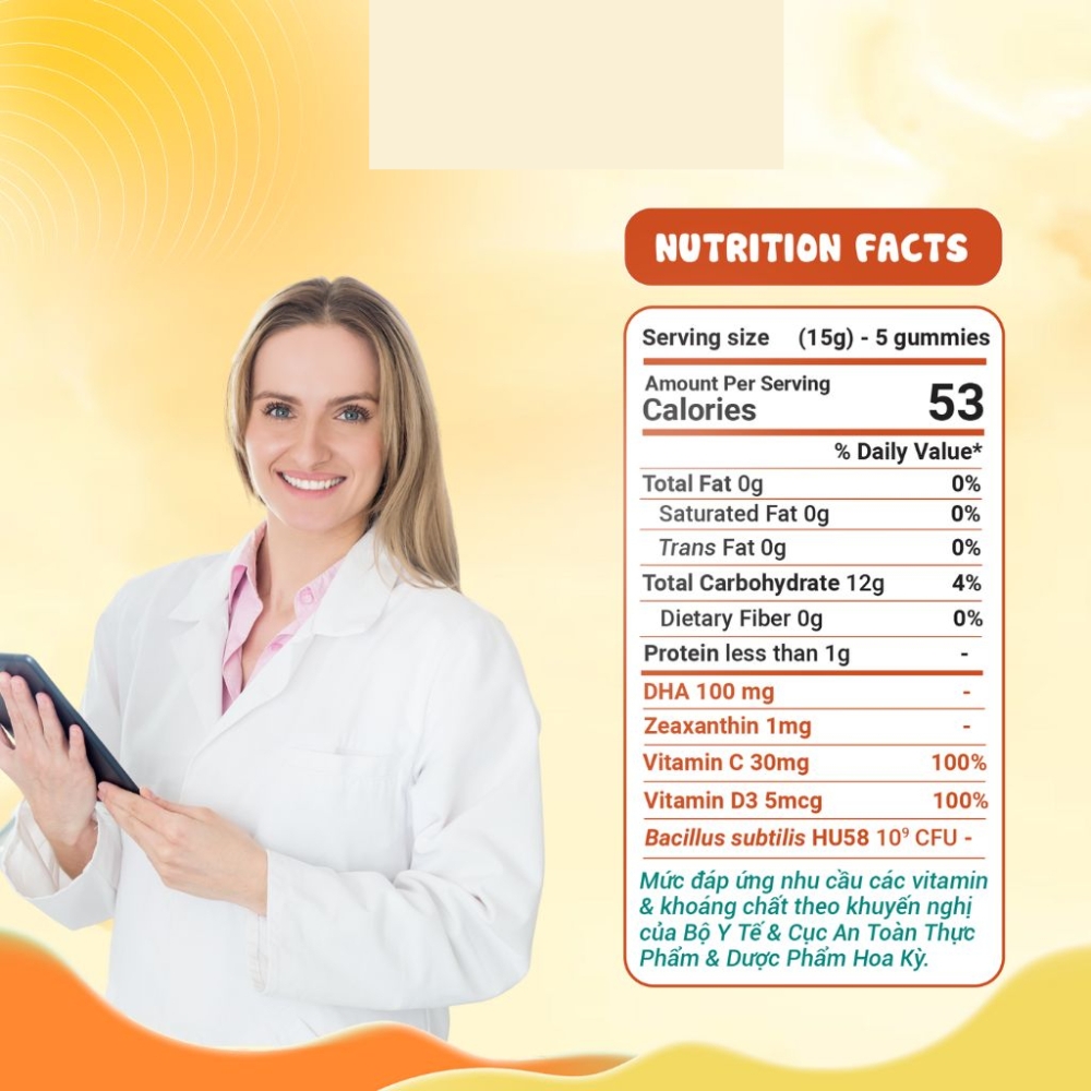 Kẹo dẻo lợi khuẩn Huro Brain & Eyes 168g