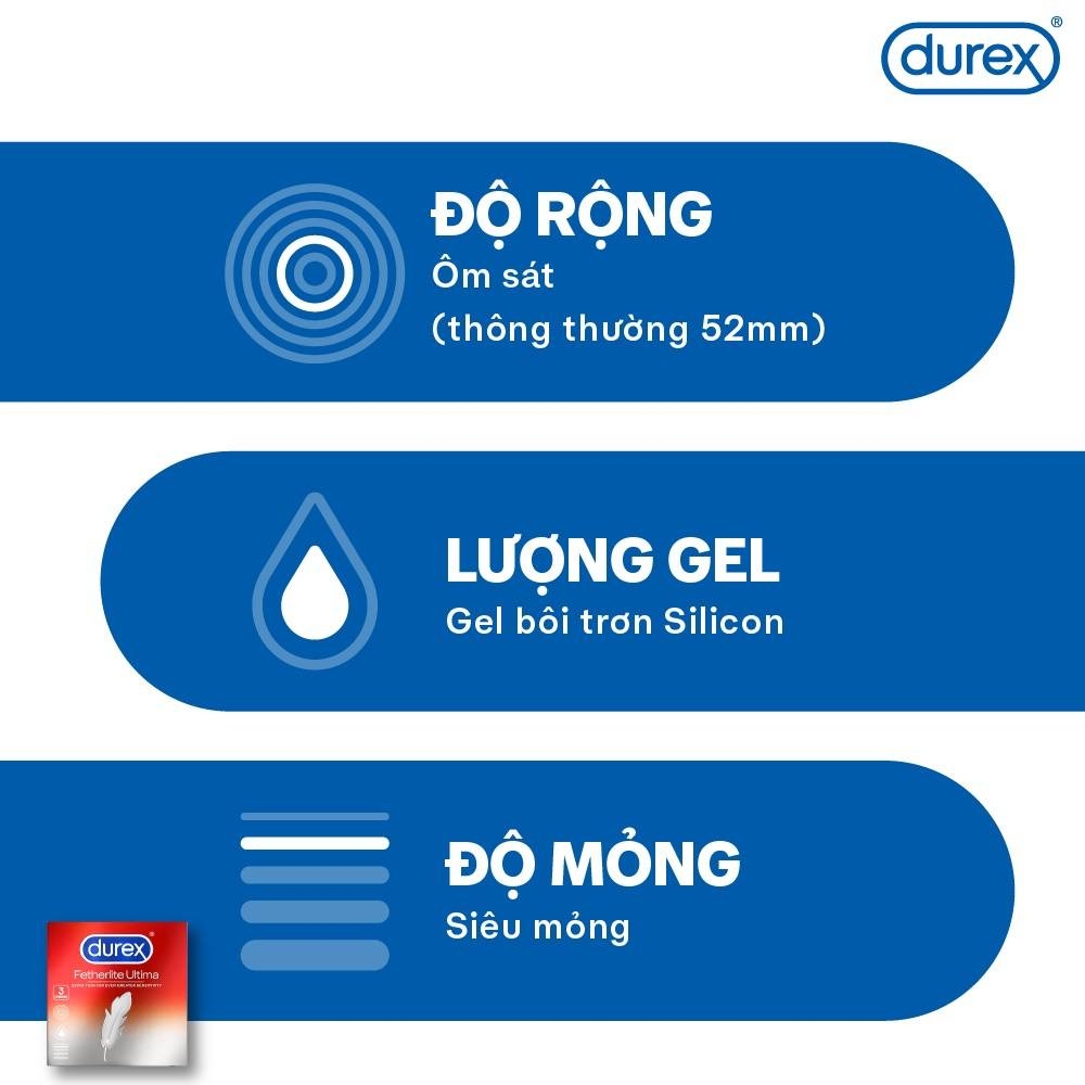 Bao cao su Durex Fetherlite Ultima siêu mỏng size 52mm (hộp 3 cái)
