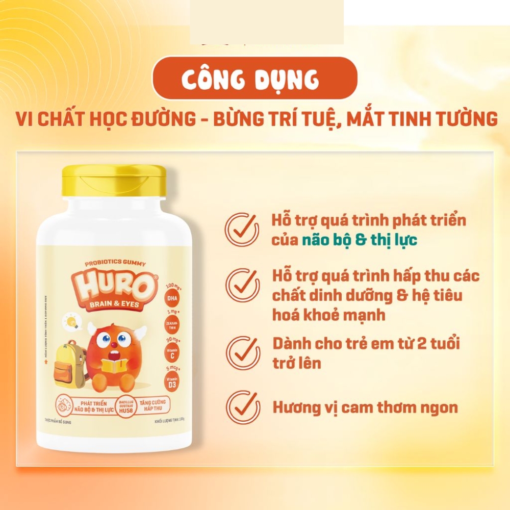 Kẹo dẻo lợi khuẩn Huro Brain & Eyes 168g