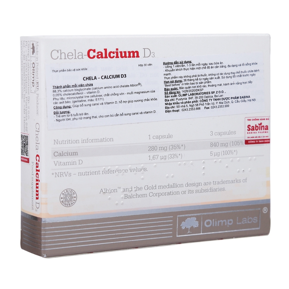 Viên uống bổ sung canxi hữu cơ Chela-Calcium D3 hộp 30 viên