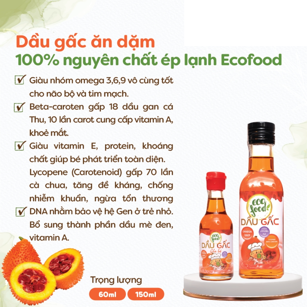 Dầu gấc nguyên chất Ecofood 60ml dành cho bé từ 6 tháng tuổi