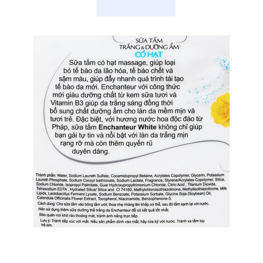 Sữa tắm trắng và dưỡng ẩm có hạt Enchanteur Charming 180g