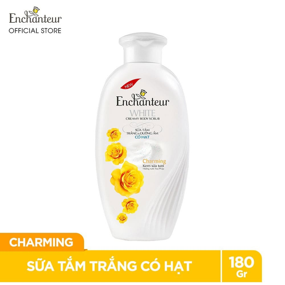 Sữa tắm trắng và dưỡng ẩm có hạt Enchanteur Charming 180g
