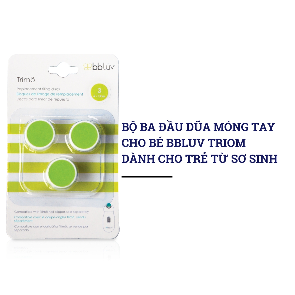 Phụ kiện - Bộ 3 đầu dũa thay thế cho máy dũa móng tay bbluv Trimo - giai đoạn 3: từ 6 đến 12 tháng (green)