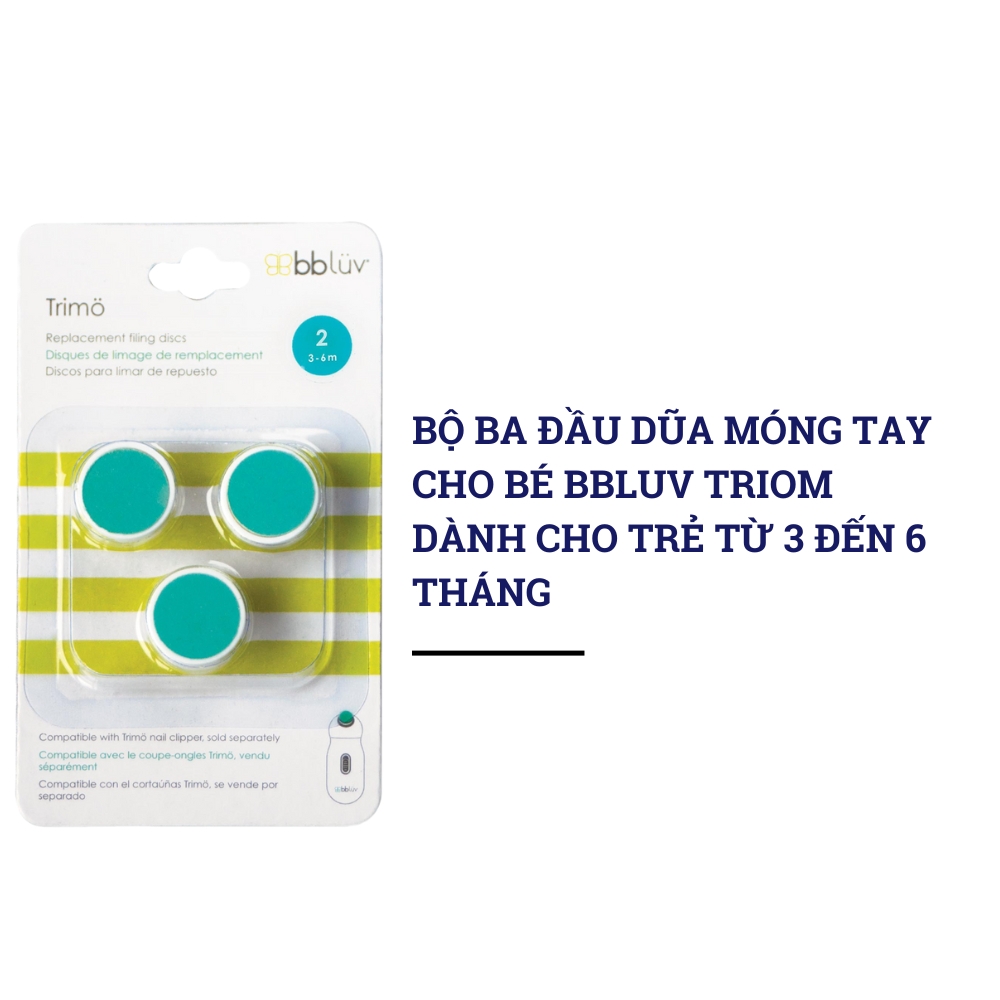 Phụ kiện - Bộ 3 đầu dũa thay thế cho máy dũa móng tay bbluv Trimo - giai đoạn 2: từ 3 đến 6 tháng (Aqua)