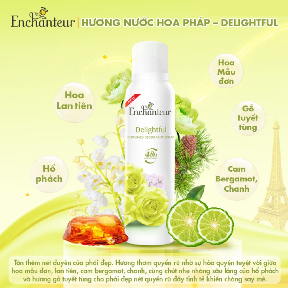Xịt khử mùi hương nước hoa Enchanteur Charming/Romantic/Sensation/Delightful 150ml