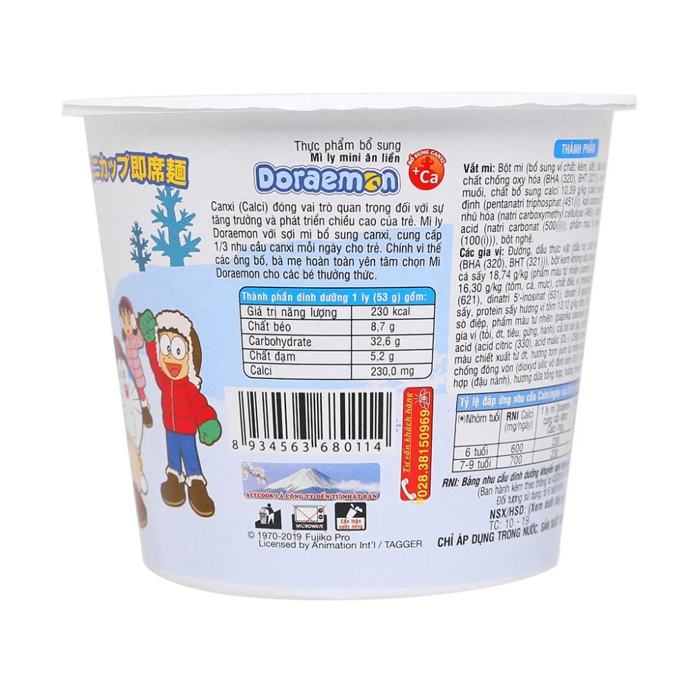 XÓA - [Thùng 12 ly] Mì ly mini Doraemon hải sản chua ngọt 53g