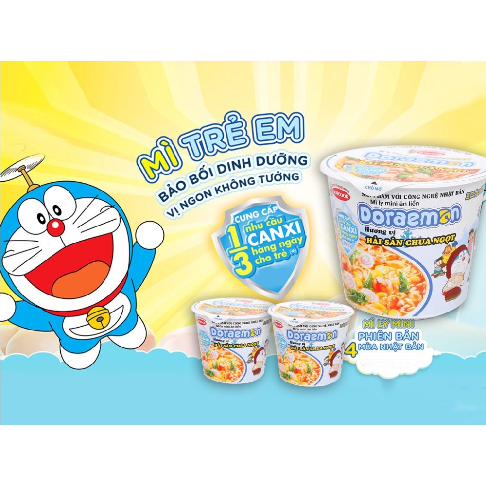 XÓA - Mì ly mini Doraemon hải sản chua ngọt 53g