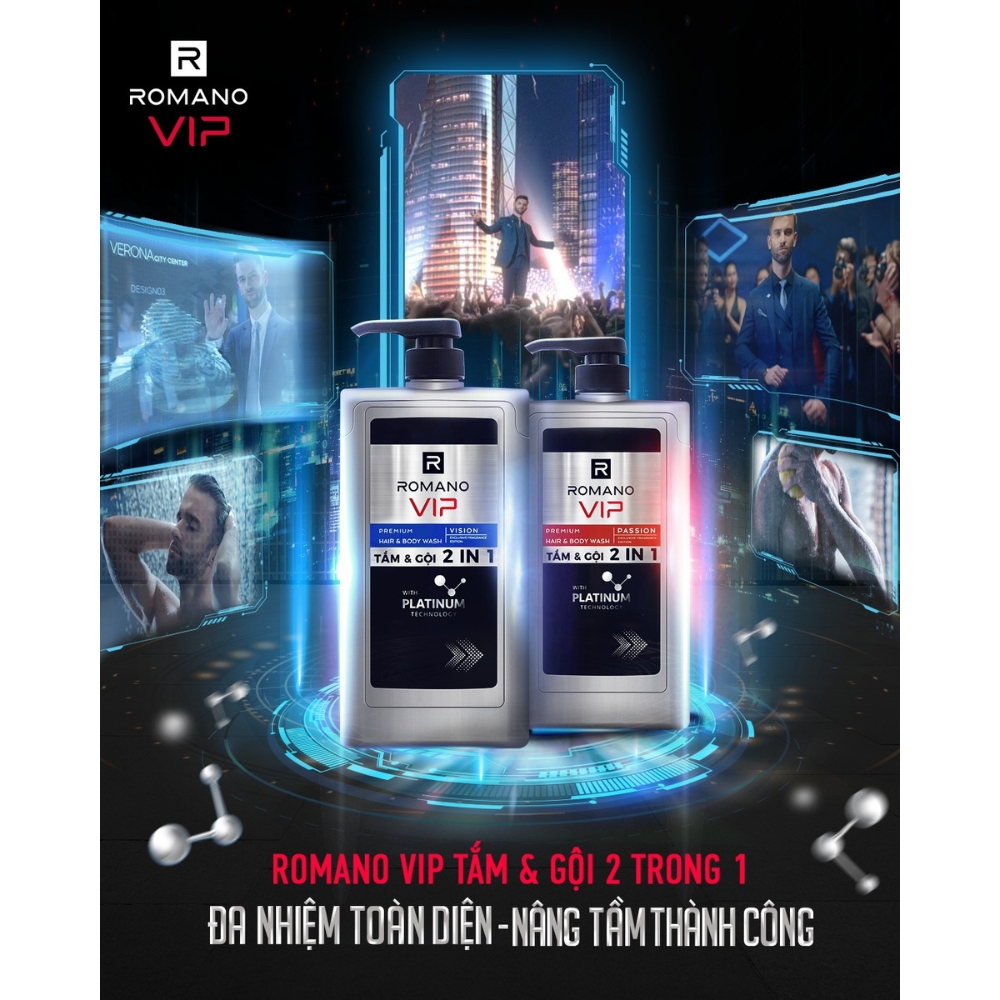 Tắm gội 2in1 hương nước hoa cao cấp Romano VIP Vision/Passion 650g