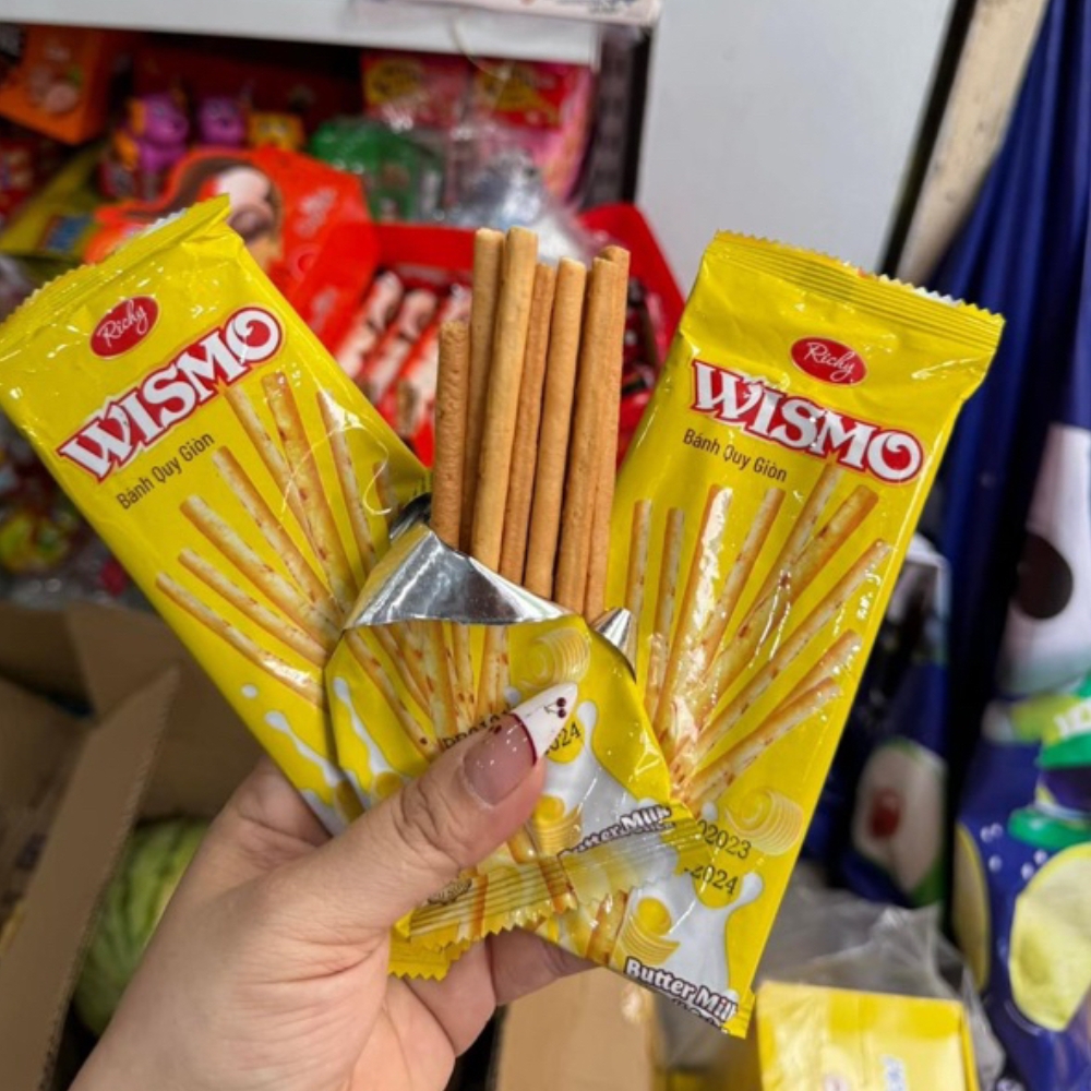 Bánh que giòn Richy Wismo vị bơ sữa hộp 720g (30gx24 gói/hộp)