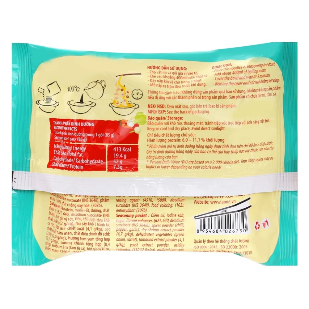 [Thùng 30 gói] Mì A-One vị bò/vị tôm chua Thái/vị sa tế/vị gà/ vị thịt xào gói 85g