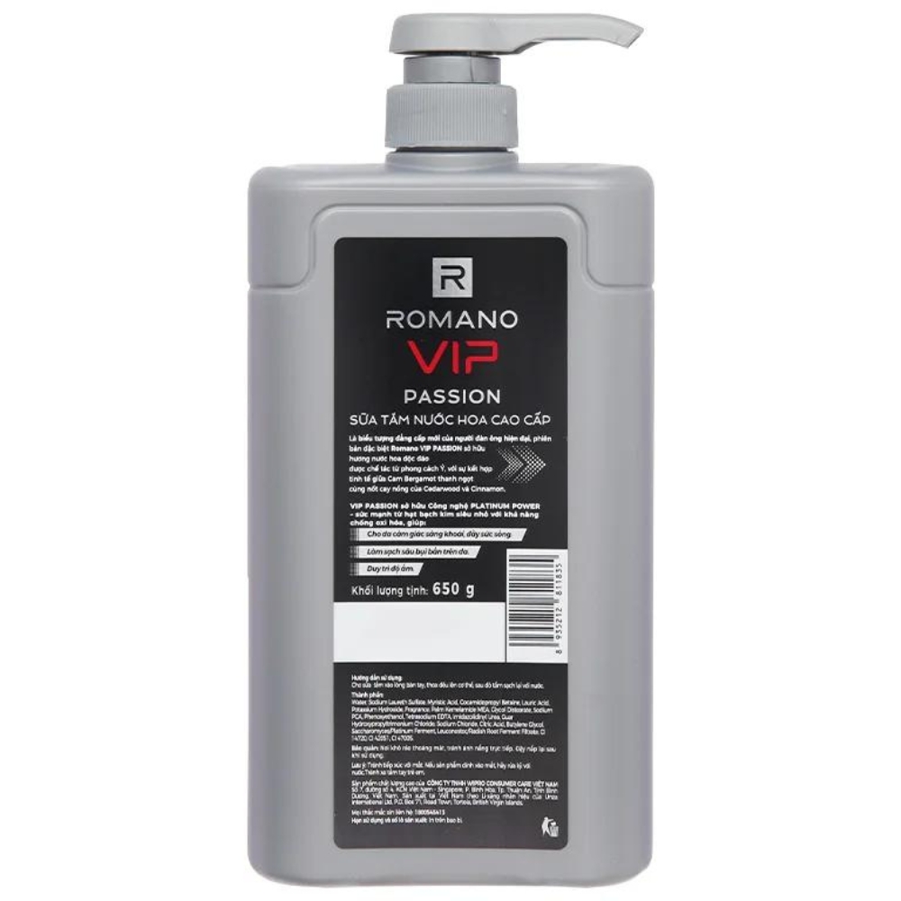 Sữa tắm hương nước hoa cao cấp Romano VIP Vision/Passion 650g