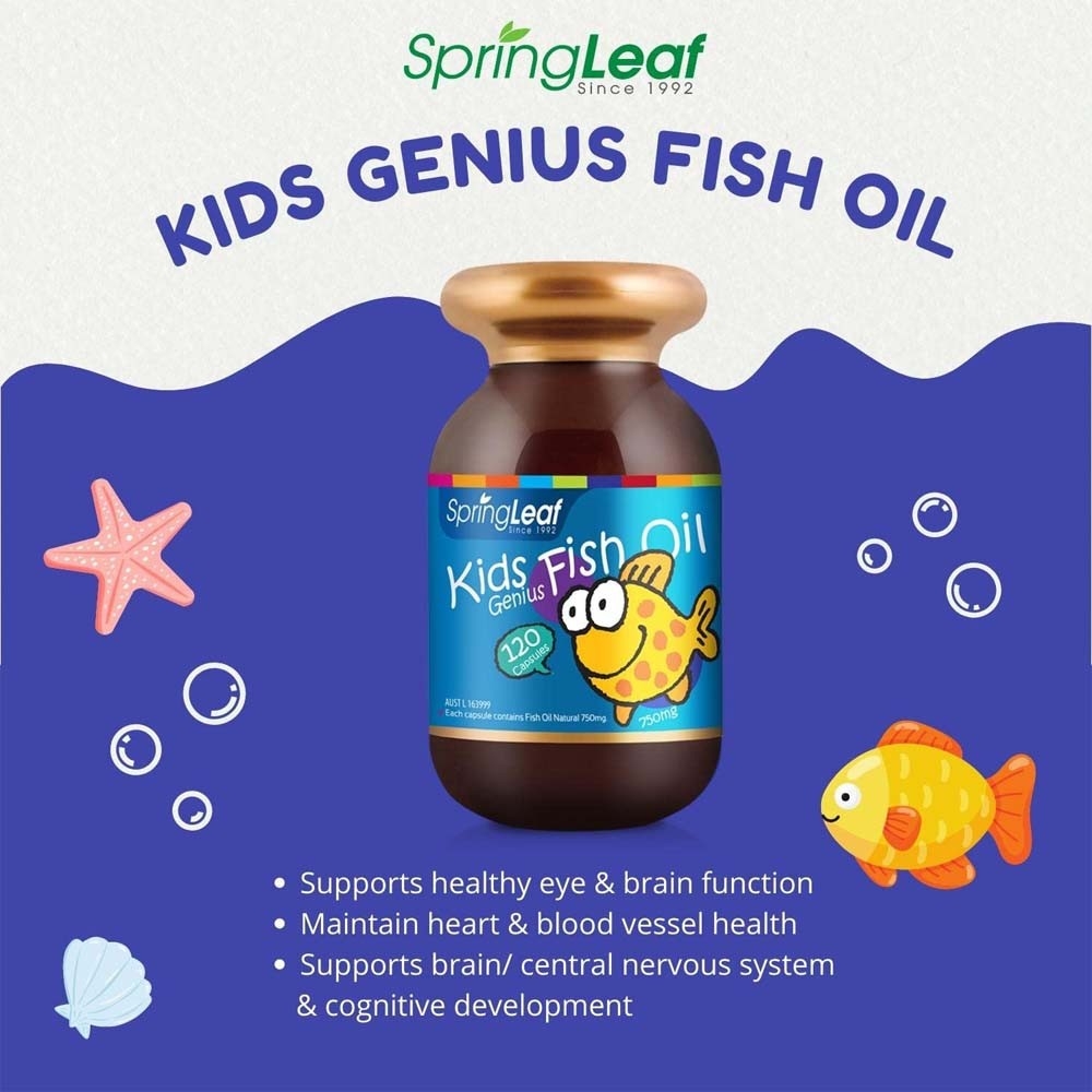 Viên uống SpringLeaf Kids Genius Fish Oil hỗ trợ não bộ và thị giác 120 viên (từ 1 tuổi)