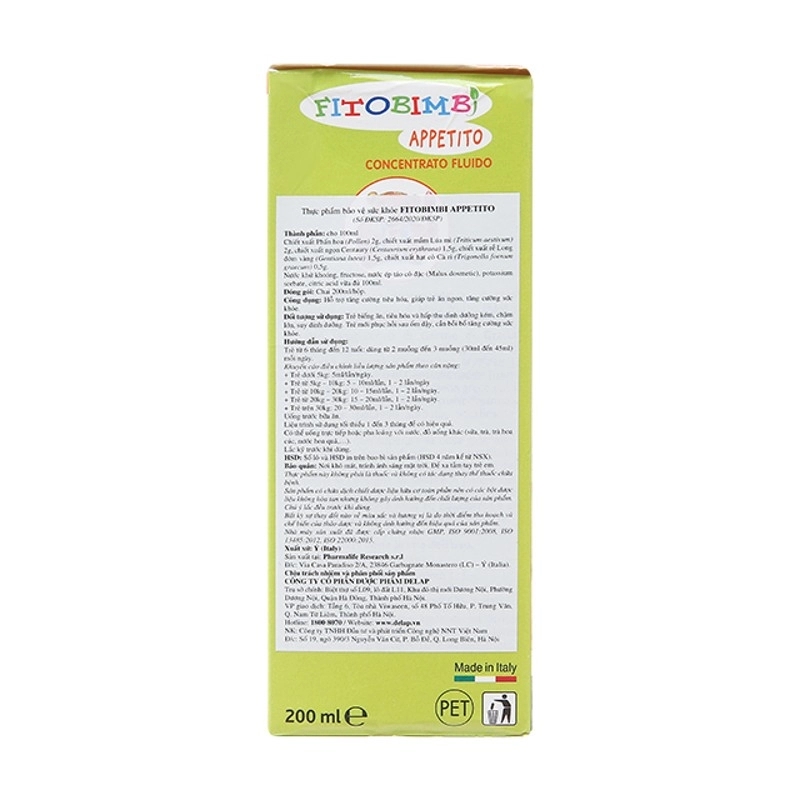Siro Fitobimbi Appetito hỗ trợ tăng cường tiêu hóa 200ml (6 tháng - 12 tuổi)