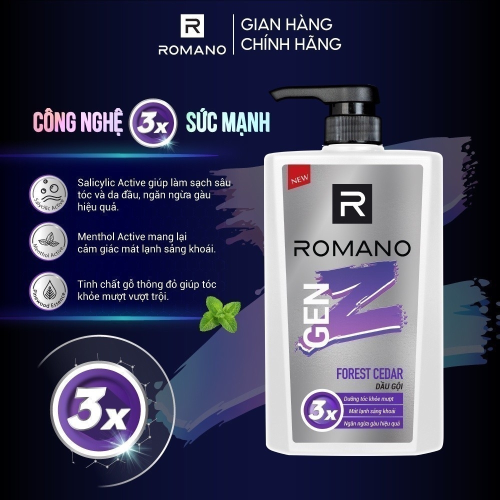 Dầu gội sạch sâu Romano Genz Sea Breeze/Forest Cedar 610g