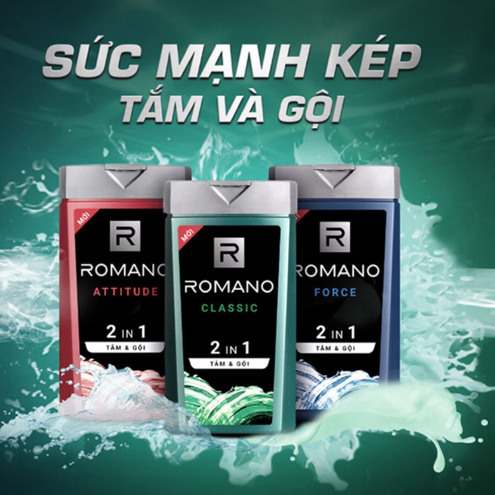 Tắm gội 2in1 hương nước hoa Romano Classic/Attitude/Force 180g
