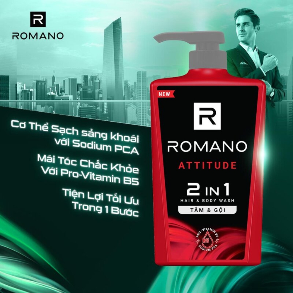 Tắm gội 2in1 hương nước hoa Romano Classic/Attitude/Force 650g