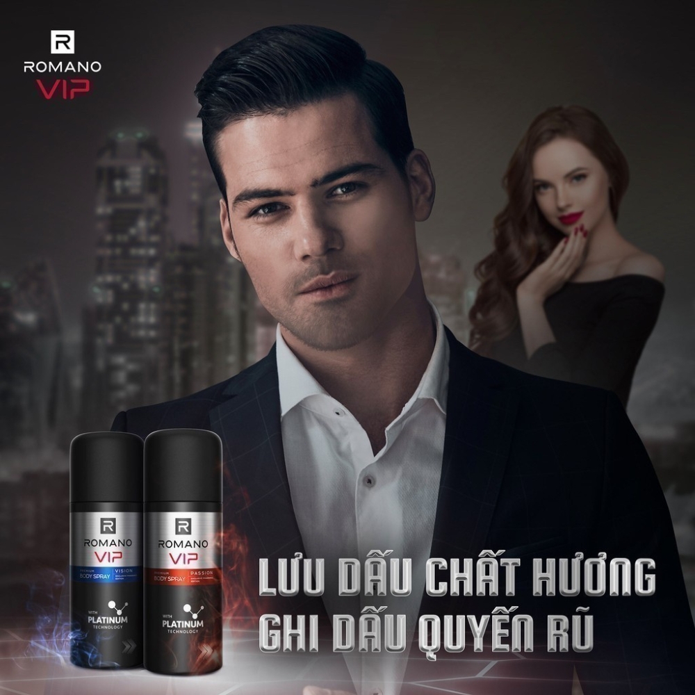 Xịt khử mùi hương nước hoa cao cấp Romano VIP Vision/Passion 150ml
