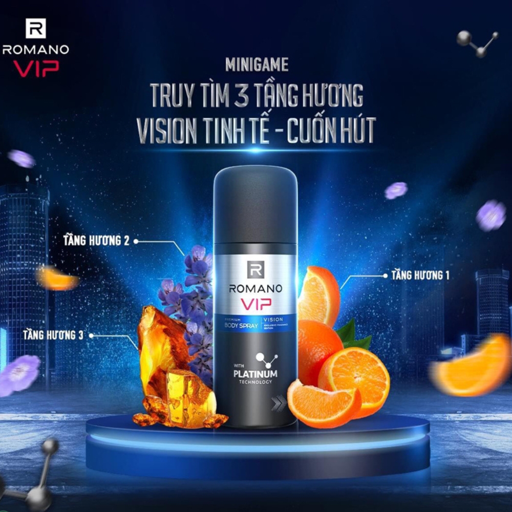 Xịt khử mùi hương nước hoa cao cấp Romano VIP Vision/Passion 150ml