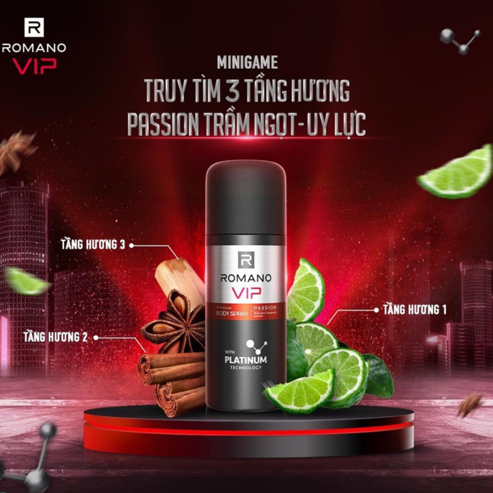 Xịt khử mùi hương nước hoa cao cấp Romano VIP Vision/Passion 150ml