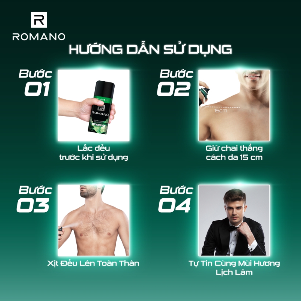 Xịt khử mùi hương nước hoa Romano Classic/Attitude/Gentleman/Force 150ml